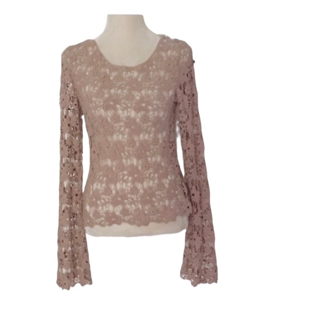 Others Follow Dusty Rose Tan Crochet Top Size XS